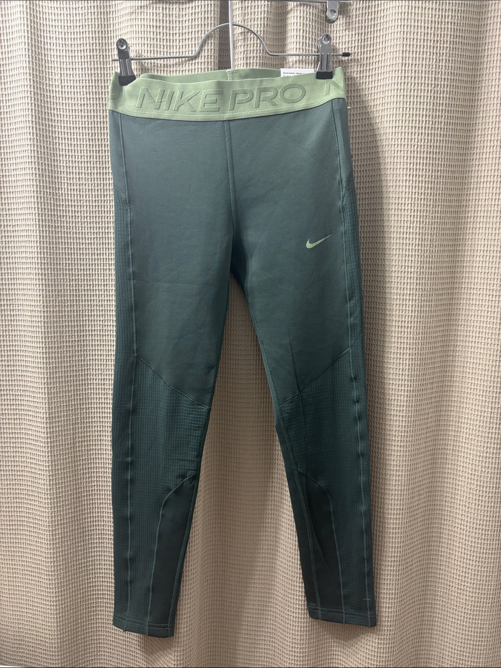Nike Girls' Dark Teal Leggings with Light Green Waistband